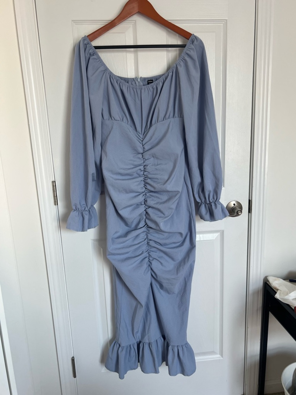 SHEIN Light Blue Ruched Off-Shoulder Midi Dress